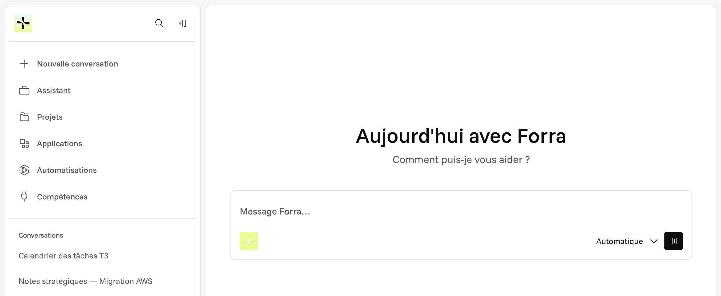 Interface de la plateforme Forra